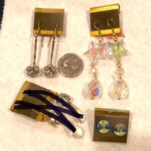 Earring set: crystal, rhinestone, glass - 3 pairs